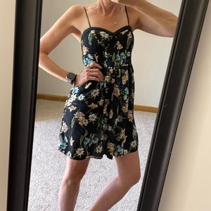 Xhilaration Black floral sleeveless sweetheart dress size small